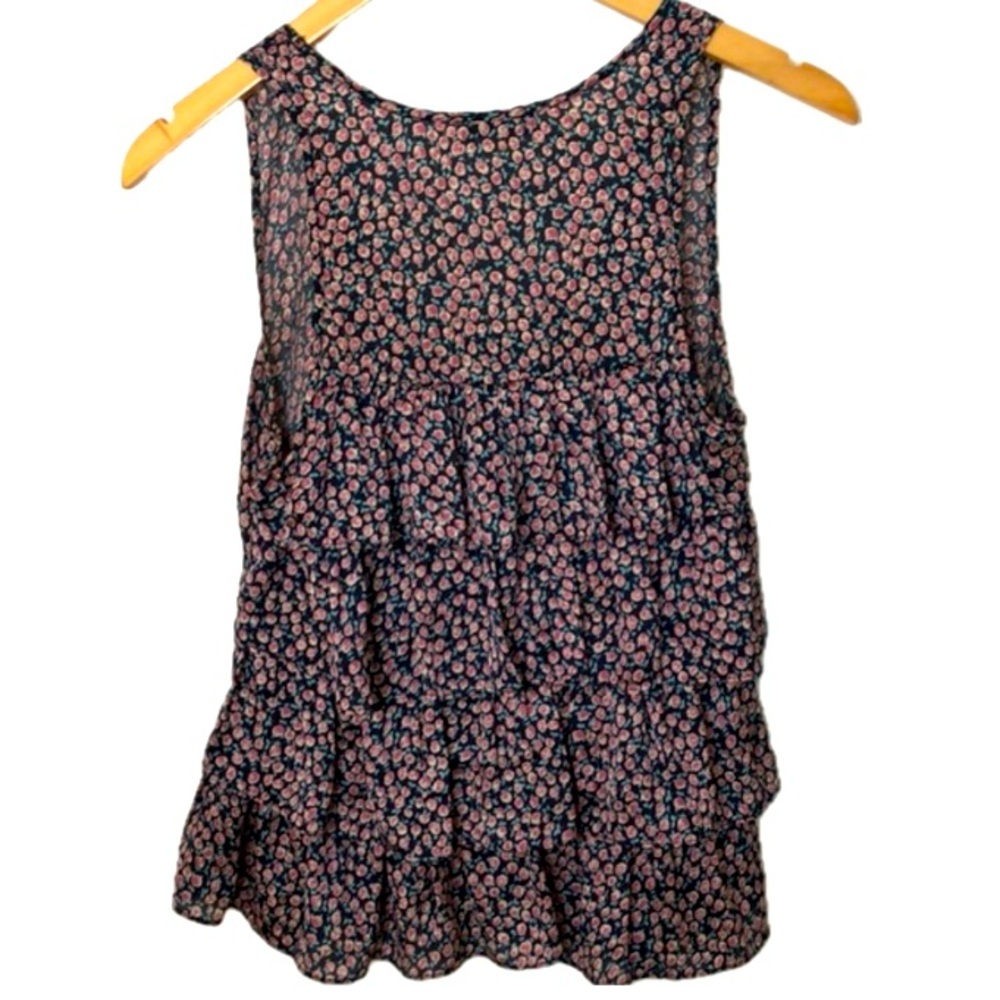 Sugar Lips Nordstrom Roses Floral‎ Print Rumba Ruffled Back Tank Top Sz XS